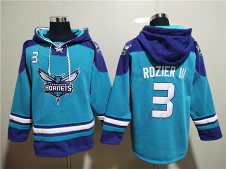 Men's Charlotte Hornets #3 Terry Rozier III Aqua Lace-Up Pullover Hoodie
